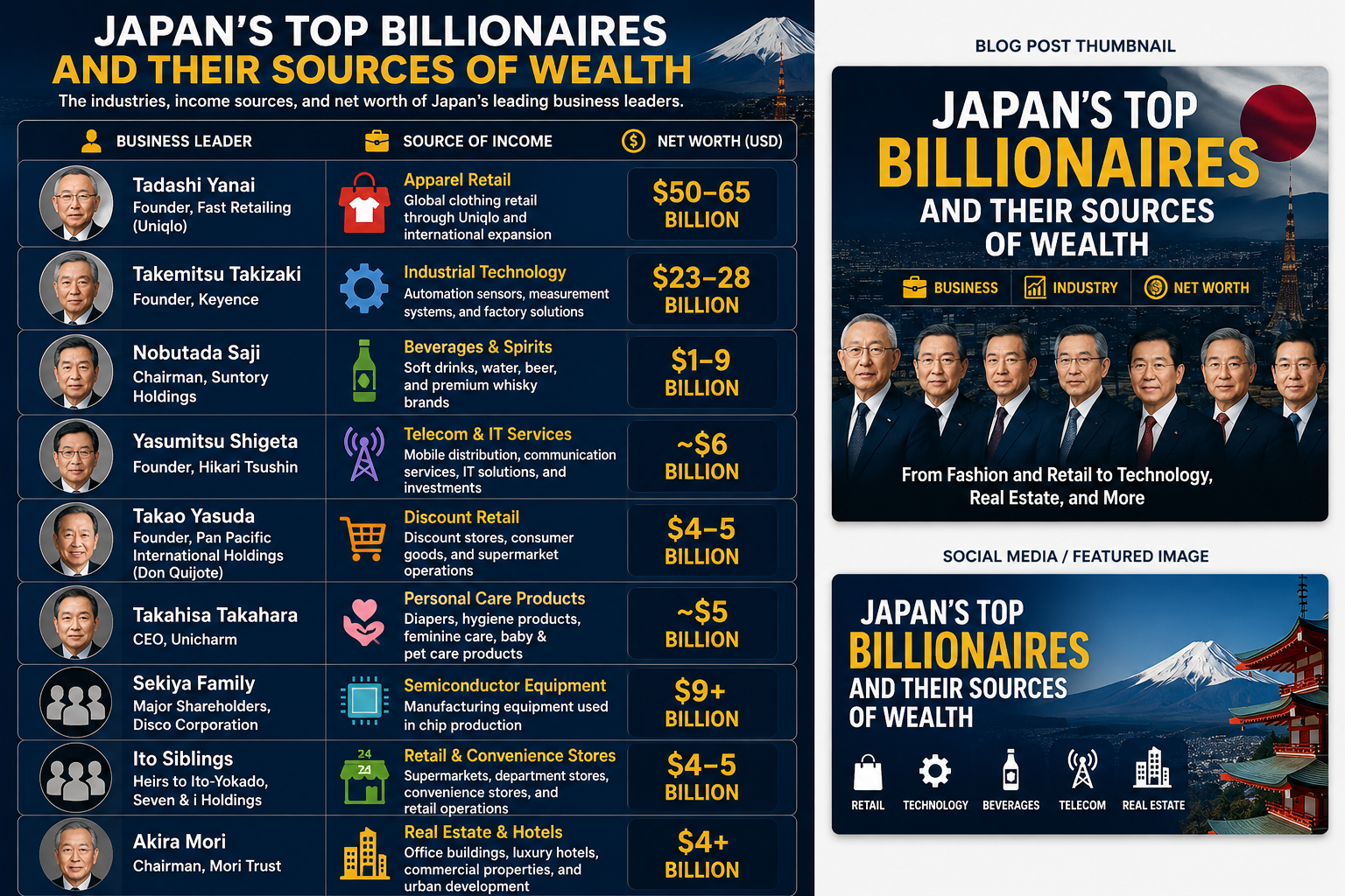 Japan’s Top Billionaires and Their Sources of Wealth